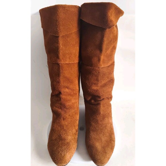 Nuetral Zone Boho Flat Foldover Camel Tan Leather Suede Knee High Boots Size 8 - Picture 4 of 11